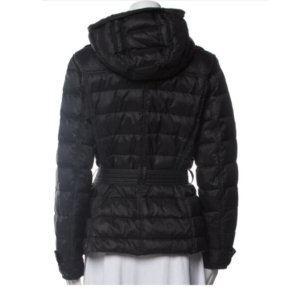 Burberry Brit Black Down Puffer Coat with Iconic Plaid Trim – Size L - Picture 5 of 13